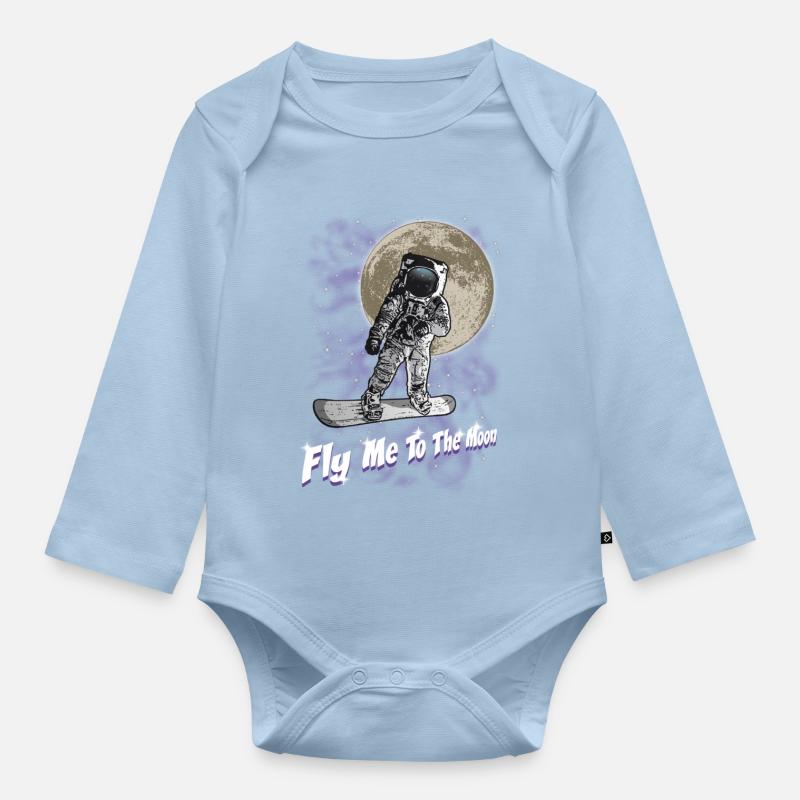 Cosmonaute et snowboard - Body Bébé bio manches longues - bleu clair