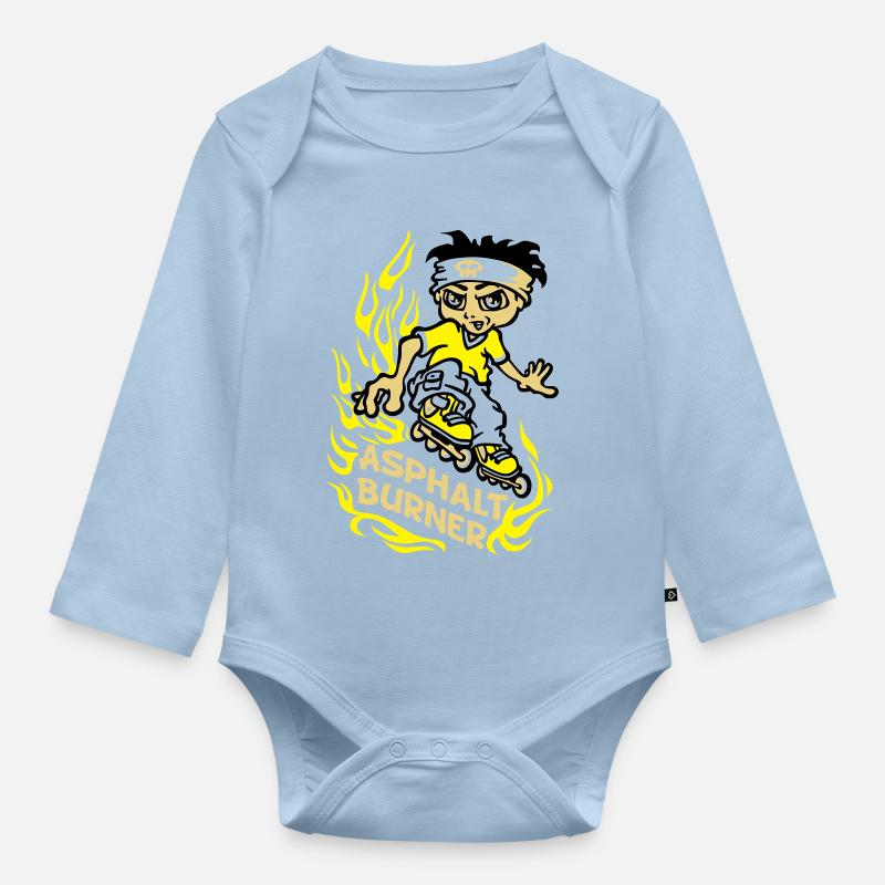 Garçon et rollers en ligne - Body Bébé bio manches longues - bleu clair