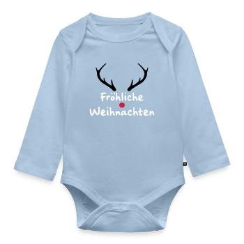 Fröhliche Weihnachten Rentier Weihnachtsgeschenk - Baby Bio-Langarm-Body - Hellblau - Vorne