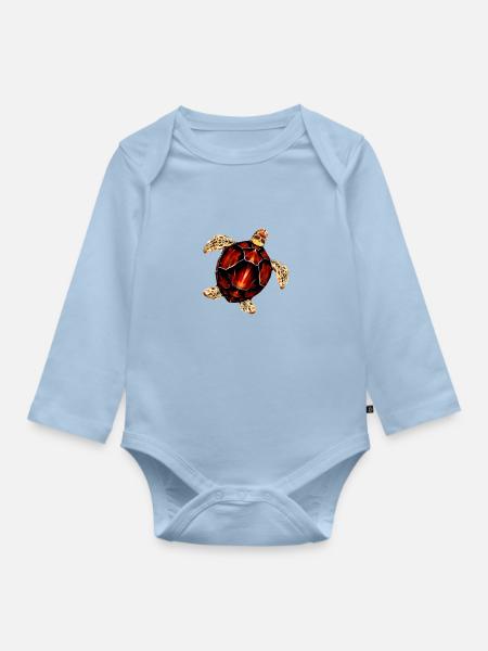 Musterhafte Meeresschildkröte Illustration - Baby Bio-Langarm-Body - Hellblau