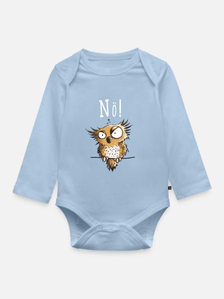 Nö Eule In Montag Morgen Stimmung - Baby Bio-Langarm-Body - Hellblau