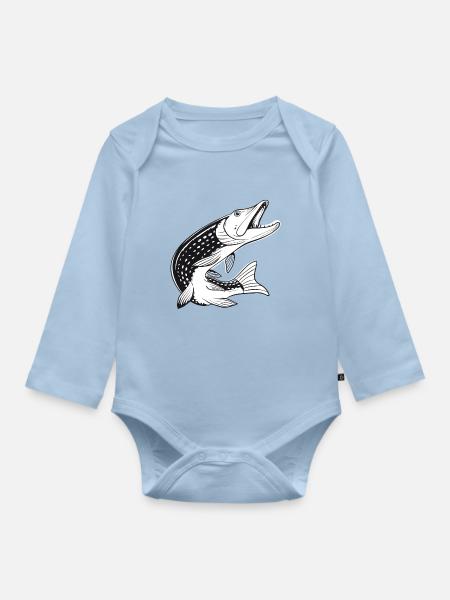 Hecht Fisch - Fischen - Angeln - Fischer - Baby Bio-Langarm-Body - Hellblau