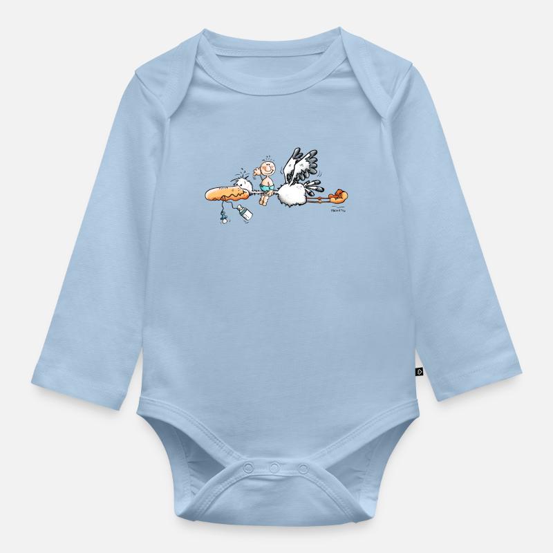 Cigogne apporte bébé - Body Bébé bio manches longues - bleu clair