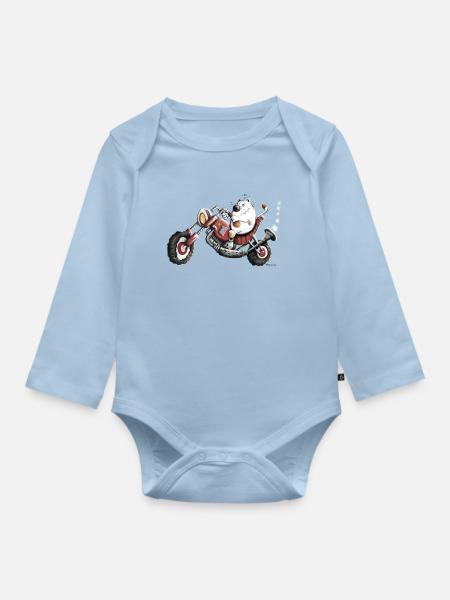 Katze Fährt Motorrad Schoppper - Baby Bio-Langarm-Body - Hellblau