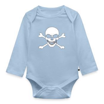 Skull and crossed bones - Organic Longsleeve Baby Bodysuit - light blue - Front