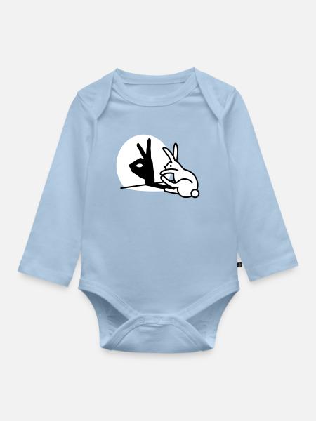 Lustige Kaninchen Hand Schatten Projektion Hase - Baby Bio-Langarm-Body - Hellblau
