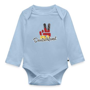 Victory Sieg Hand Deutschland - Baby Bio-Langarm-Body - Hellblau - Vorne