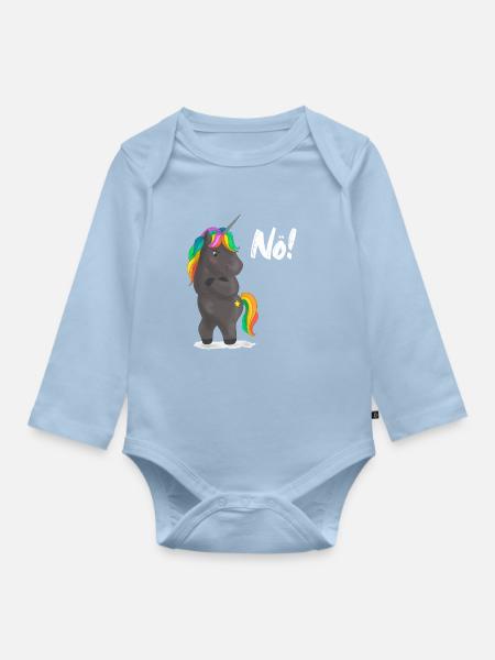 Verärgerter Regenbogen-Pony mit Witz - Baby Bio-Langarm-Body - Hellblau