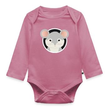 cute grey mouse looks out of the mouse hole - Organic Longsleeve Baby Bodysuit - mauve - Front