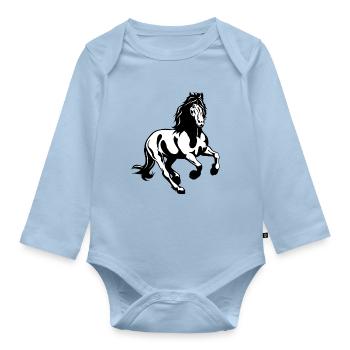 Friesian stallion galloping - Organic Longsleeve Baby Bodysuit - light blue - Front