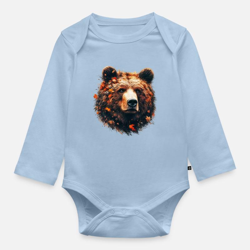 Ours - Body Bébé bio manches longues - bleu clair