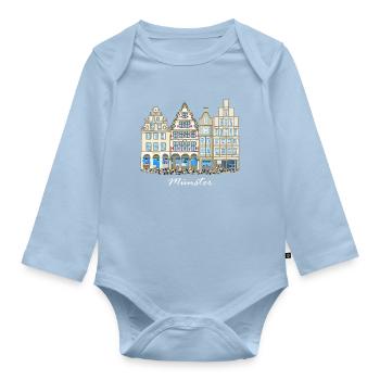 Münster Prinzipalmarkt, row of houses, Germany - Organic Longsleeve Baby Bodysuit - light blue - Front