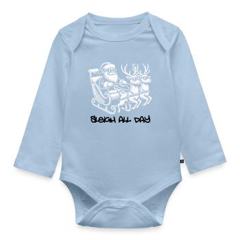 Glacière Père Noël – Traîneau toute la journée - Body Bébé bio manches longues - bleu clair - Devant