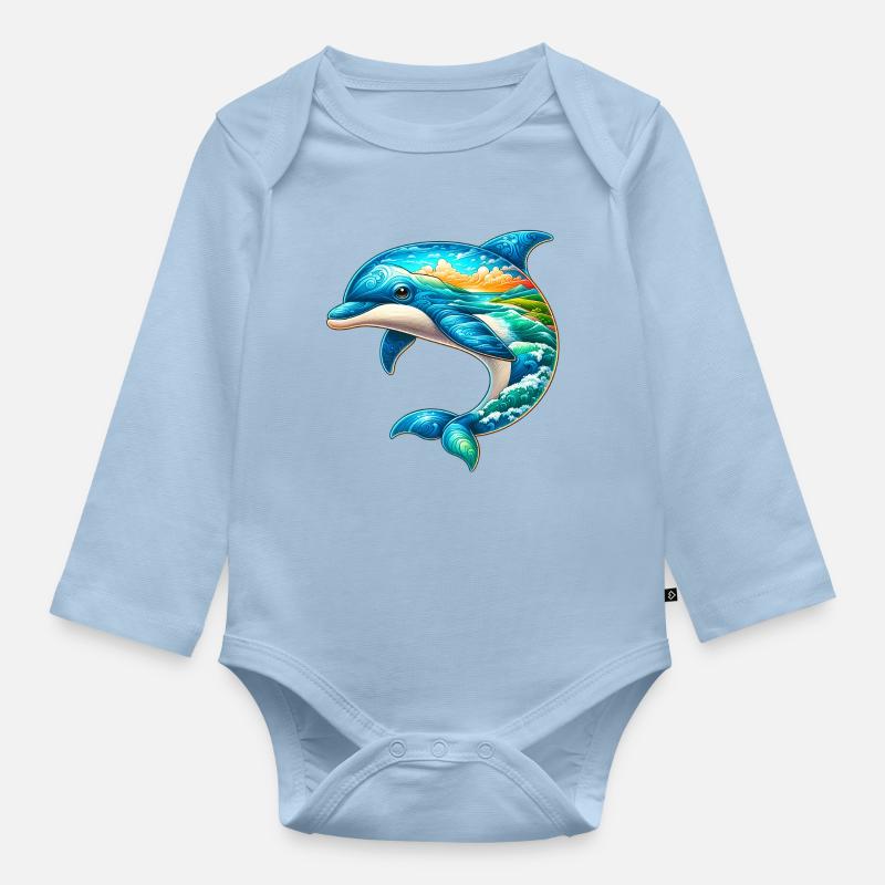 Delfin - Baby Bio-Langarm-Body - Hellblau