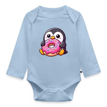 Süßer Pinguin mit Donut Nachtisch Naschen - Baby Bio-Langarm-Body - Hellblau - Vorne