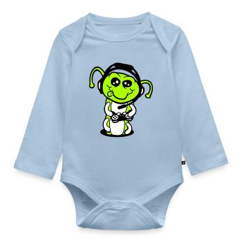 Gamer Caterpillar Nerd Gaming Controller Console Game - Organic Longsleeve Baby Bodysuit - light blue - Front