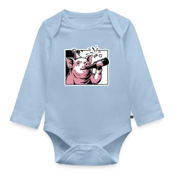 Cochon avec bouteille de fête et de célébration - Body Bébé bio manches longues - bleu clair - Devant