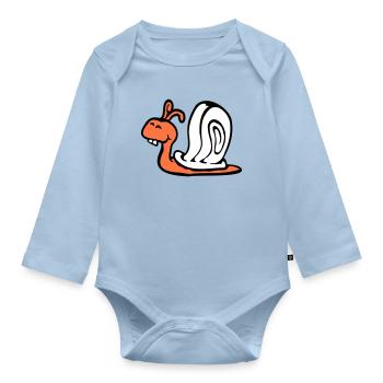 Schnecke Hasenzähne niedlich süß glücklich lustig - Baby Bio-Langarm-Body - Hellblau - Vorne