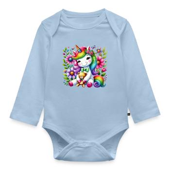 Regenbogen Einhorn Blumentraum - Baby Bio-Langarm-Body - Hellblau - Vorne