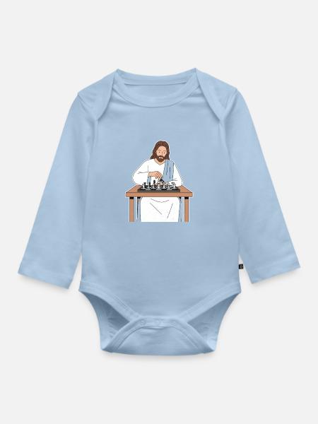 Heiliger Zug beim Schach / Jesus Schach - Baby Bio-Langarm-Body - Hellblau