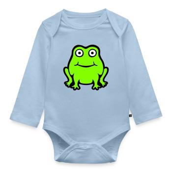 Frog Toad Smiles Funny Comic Happy Cute - Organic Longsleeve Baby Bodysuit - light blue - Front