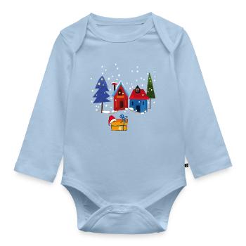 Winterliche Häuser mit Schnee - Baby Bio-Langarm-Body - Hellblau - Vorne