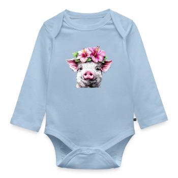 Hibiskuskrone Schwein - Baby Bio-Langarm-Body - Hellblau - Vorne