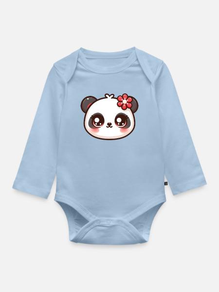 Pandablüten-Süßes Gesicht - Baby Bio-Langarm-Body - Hellblau