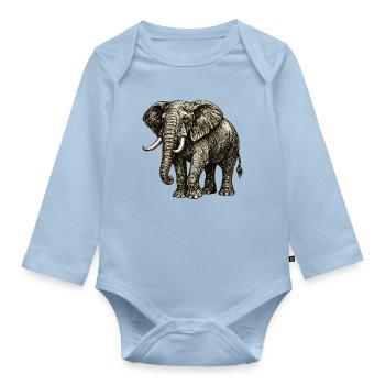 Vintage Elefant Illustration – Kraft & Natur - Baby Bio-Langarm-Body - Hellblau - Vorne