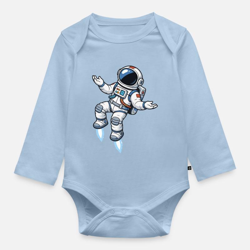 Schwebender Comic Astronaut mit Raketenantrieb - Baby Bio-Langarm-Body - Hellblau