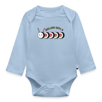Rolling Into 5 Sushi Geburtstag - Baby Bio-Langarm-Body - Hellblau - Vorne