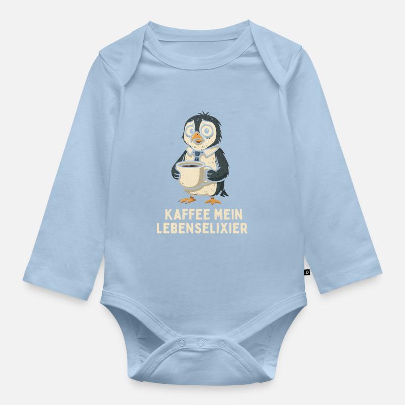 Élixir de Café du Pingouin de Vie - Body Bébé bio manches longues - bleu clair