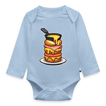 Raclette mit schmelzendem Bergkäse und Fondue - Baby Bio-Langarm-Body - Hellblau - Vorne