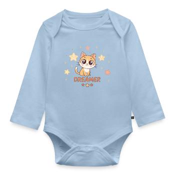 Dreamy Kitten and Sweet Stars - Organic Longsleeve Baby Bodysuit - light blue - Front