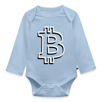 Bitcoin Logo Outline Neon Minimalistisch - Baby Bio-Langarm-Body - Hellblau - Vorne
