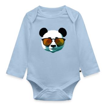 Dégradé de panda avec lunettes de soleil - Body Bébé bio manches longues - bleu clair - Devant