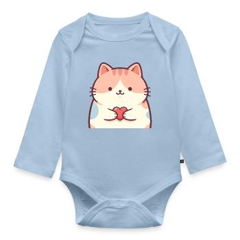 Cuddly Kitten Heart Cartoon Cat - Organic Longsleeve Baby Bodysuit - light blue - Front