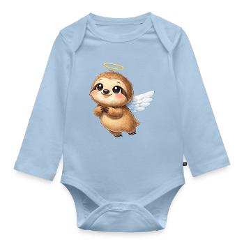 Cute Sloth Angel Cartoon Wings Friendly - Organic Longsleeve Baby Bodysuit - light blue - Front