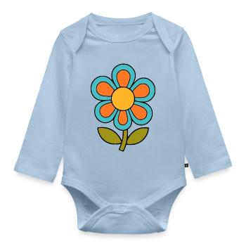 70s flower pattern retro flowerpower - Organic Longsleeve Baby Bodysuit - light blue - Front