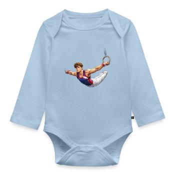 Gymnast at the Ring Iron Cross Illustration - Organic Longsleeve Baby Bodysuit - light blue - Front