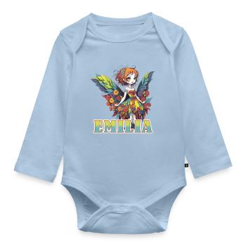 Emilia - Mädchenname - Fee  - Baby Bio-Langarm-Body - Hellblau - Vorne