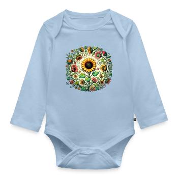 Sunflower Circular Mandala - Organic Longsleeve Baby Bodysuit - light blue - Front