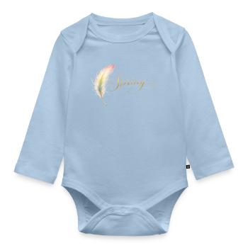 Spring Lettering with Feather Elegant Design - Organic Longsleeve Baby Bodysuit - light blue - Front