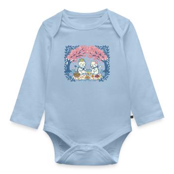 Echte Katzen auf Picknick zwischen Sakura - Baby Bio-Langarm-Body - Hellblau - Vorne