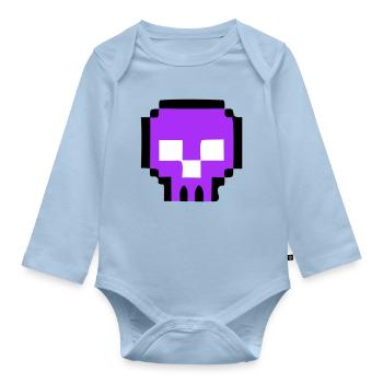 Pixel Skull Game Over - Organic Longsleeve Baby Bodysuit - light blue - Front