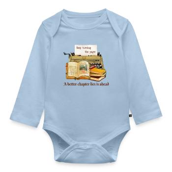 Keep Turning The Pages  - Organic Longsleeve Baby Bodysuit - light blue - Front