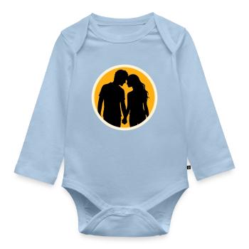 Couple Silhouette Amour Romance Petit ami de la Saint-Valentin - Body Bébé bio manches longues - bleu clair - Devant