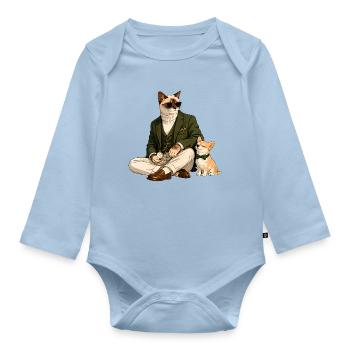 Elegant Cats & Chihuahua in Gentleman Style - Organic Longsleeve Baby Bodysuit - light blue - Front