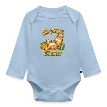 Je joue, je suis occupé – Gamer Cat - Body Bébé bio manches longues - bleu clair - Devant