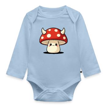 Dark Mushroom Mischief Cottagecore Graphic - Organic Longsleeve Baby Bodysuit - light blue - Front